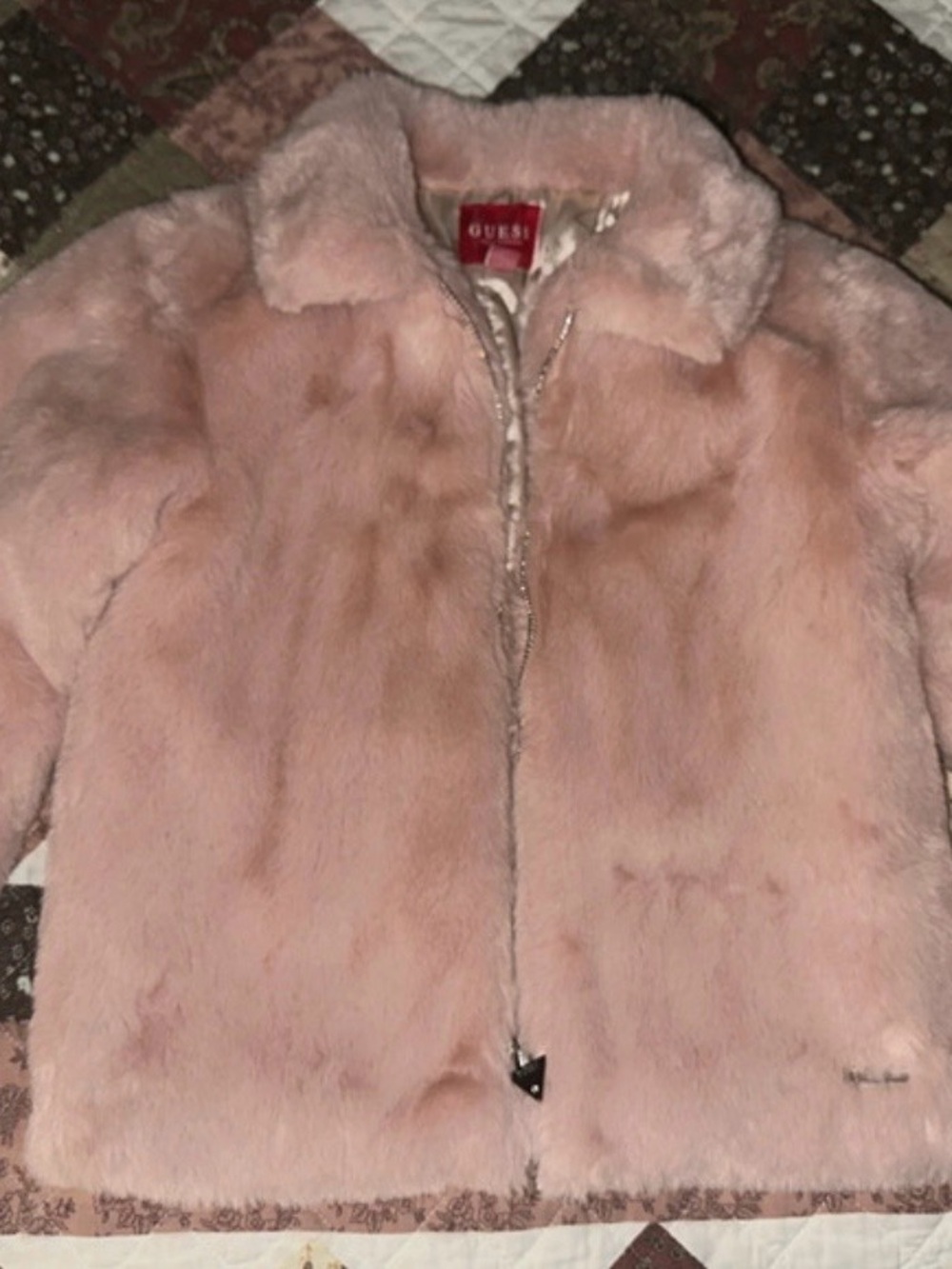 GUESS Blush Pink Faux-Fur Teddy Jacket with Zip